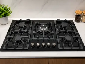 REVITA 5-Burner Gas Cooker –Modern Black Glass Built-in Cooker.