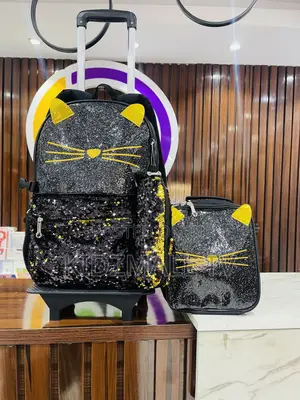 Stylish 3-Piece Cat-Themed Trolley School Bag Set