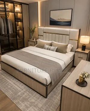 Luxury 6x6 Modern Platform Bed With Gold Accent Headboard
