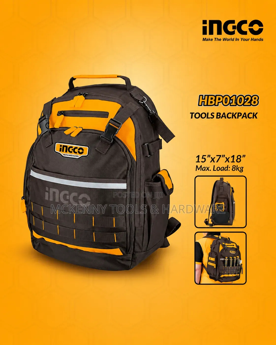 INGCO Original Tools Backpack HBP01028 – Heavy Duty Tool Bag