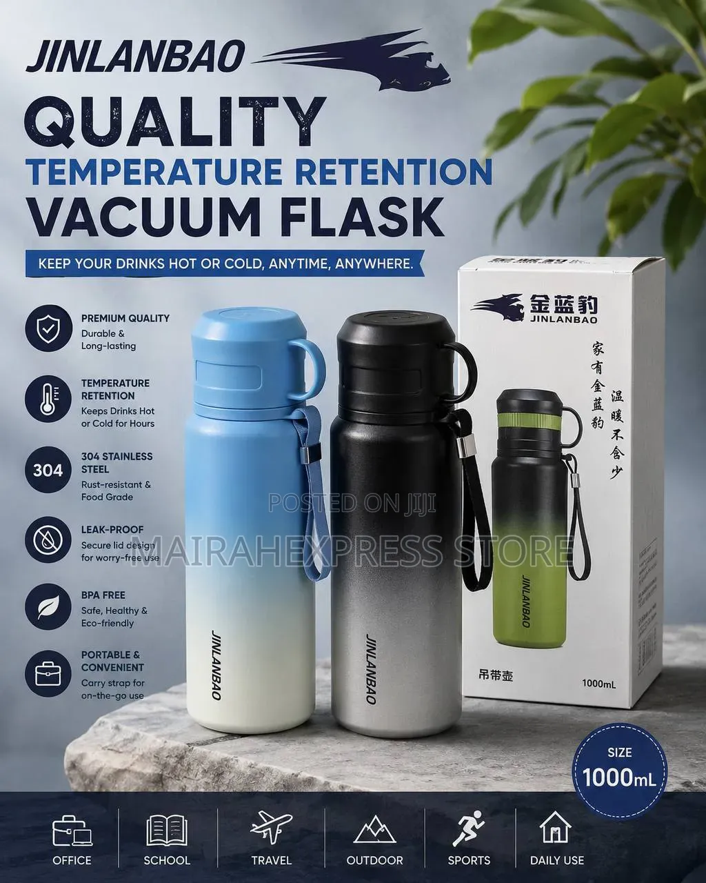 1000ml Quality Temperature Retention 304 Stainless Vacuum Flask
