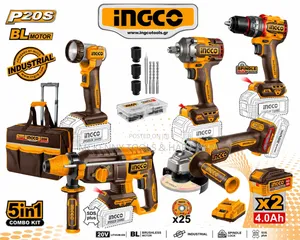 INGCO 5-in-1 20V Brushless Combo Kit – 2 Batteries