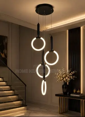 Modern Stairs Ceiling Chandelier Black/Golden Lighting for Living Room