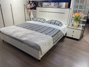 Modern Luxury 6x6 White Gloss Bed Frame With 2 Side Drawers