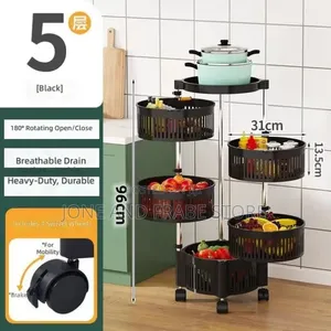 5 Tiers Multipurpose Kitchen Rotating Storage Trolley Rack/Cart