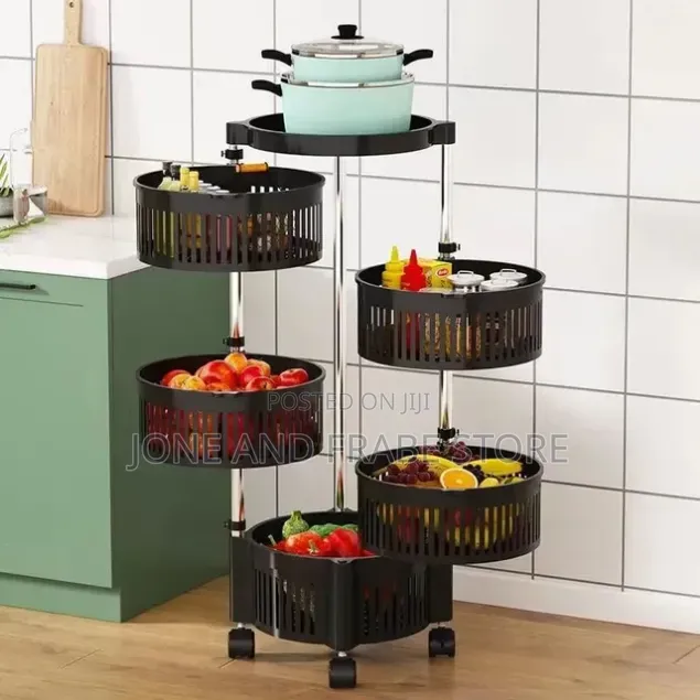 5 Tiers Multipurpose Kitchen Rotating Storage Trolley Rack/Cart