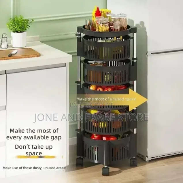 5 Tiers Multipurpose Kitchen Rotating Storage Trolley Rack/Cart