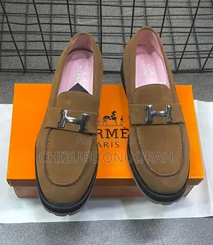 Men’s Brown Suede Loafers With H-Buckle Detail