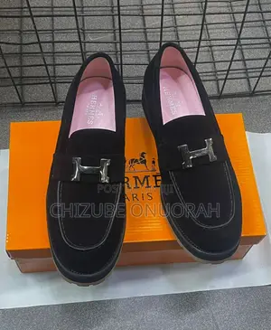 Men’s Black Suede Loafers With H-Buckle Detail