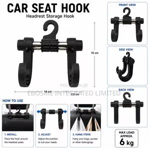 6kg Car Seat Headrest Hook for Bags & Hangers – Black