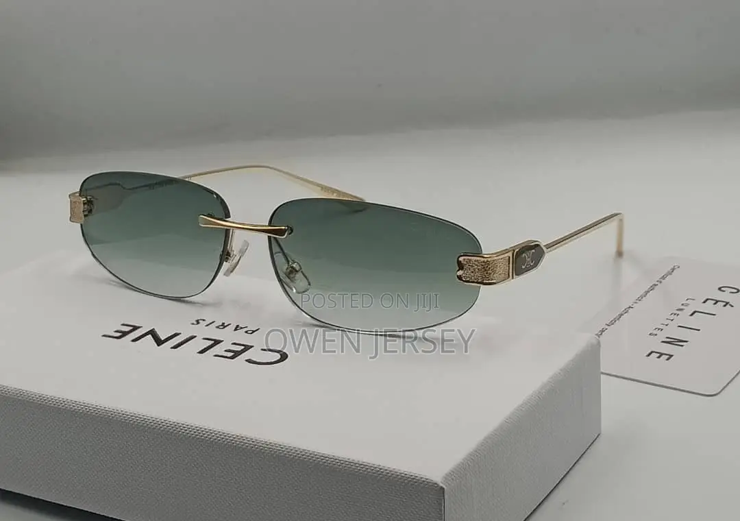 Céline Rimless Rectangular Sunglasses – Gold-Tone With Green Lenses.