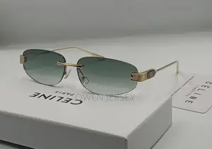 Céline Rimless Rectangular Sunglasses – Gold-Tone With Green Lenses.