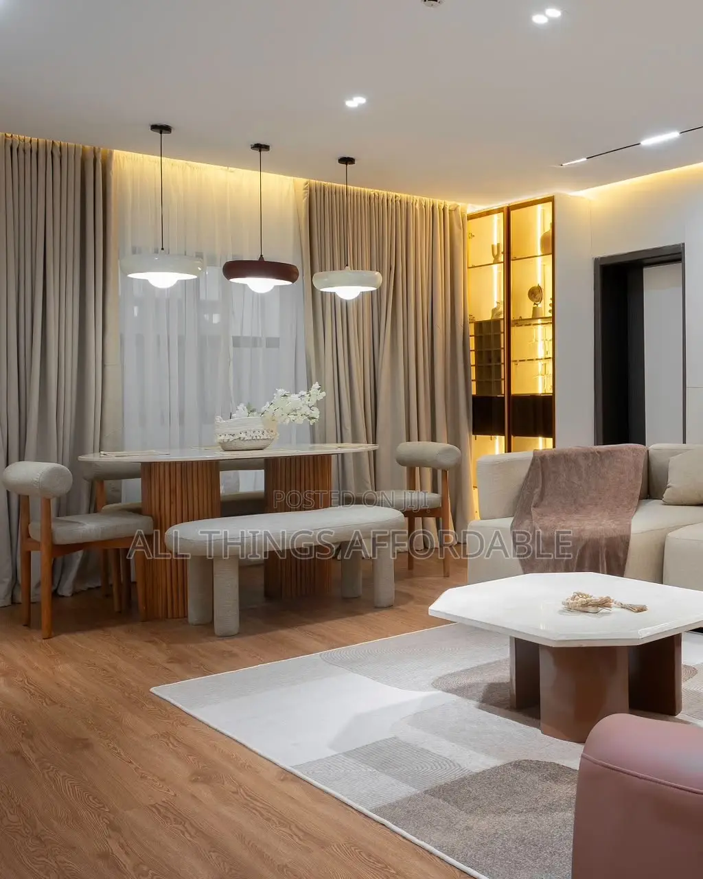 7 Seater Couch, 4by6 Bedframe, Dinning Set, TV Console