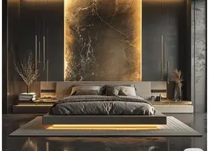 Luxury Modern Floating Bed Frame With LED Accent Lighting