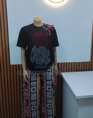 Two Piece Ankara Palazzo and Rhinestone T-Shirt