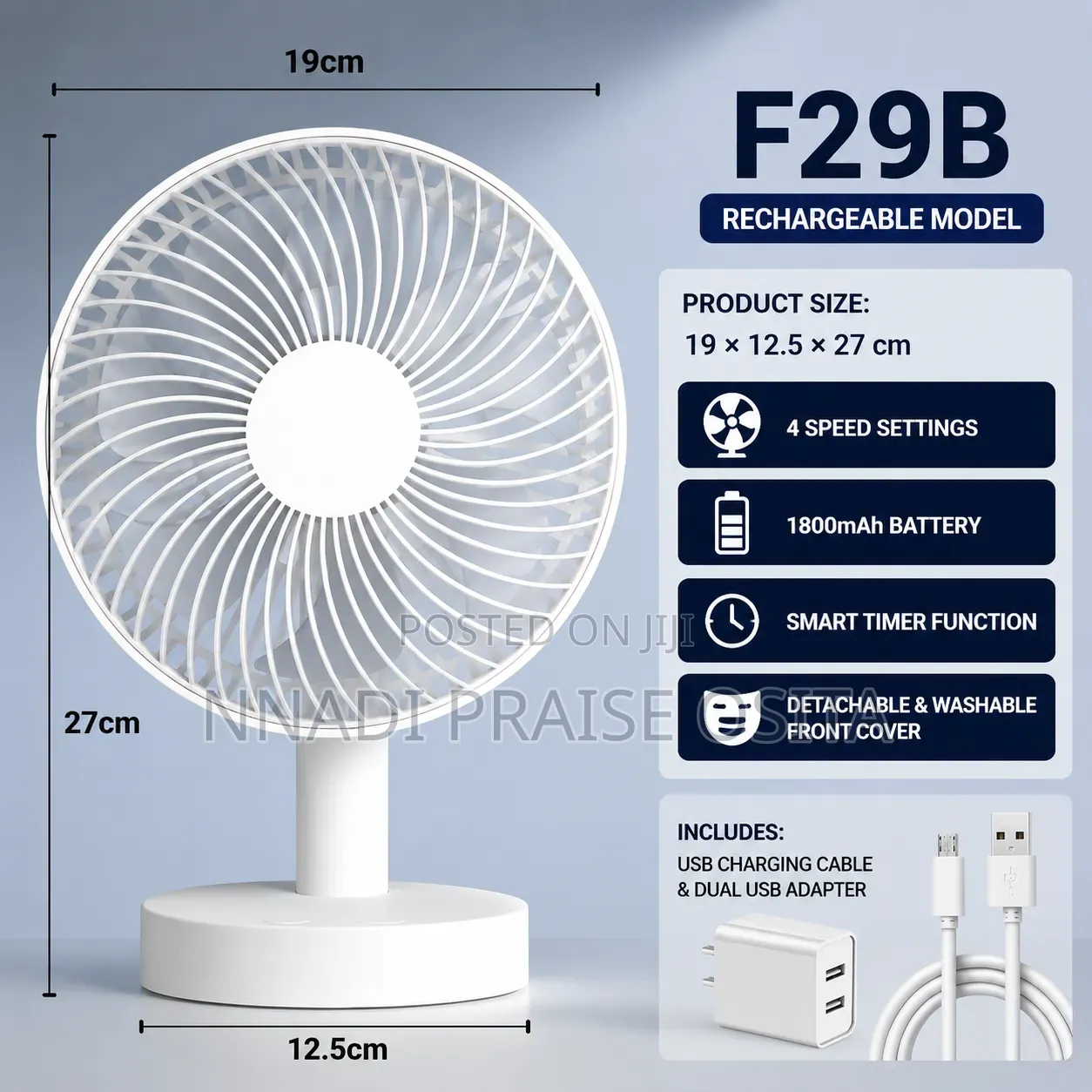 Rechargeable 4-Speed Portable Table Fan