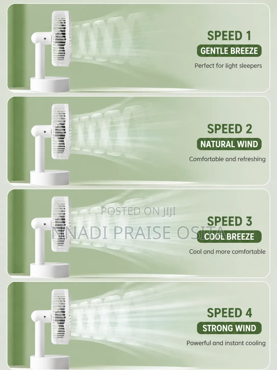 Rechargeable 4-Speed Portable Table Fan