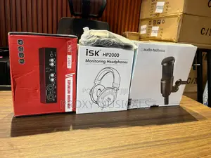 Audio Technica AT2020 Mic, Audio Interface, iSK Headphone & Cable