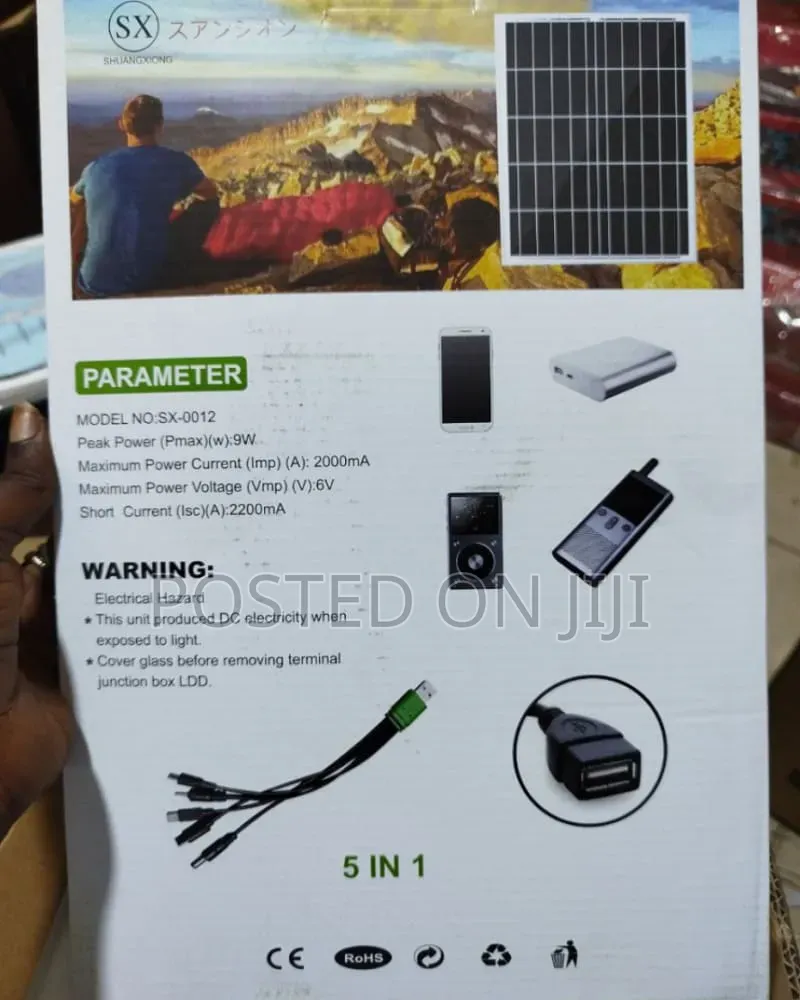 Sx 0012 9w-6v Solar Panel With 2000ma-Output &Multiple Charging-Cables