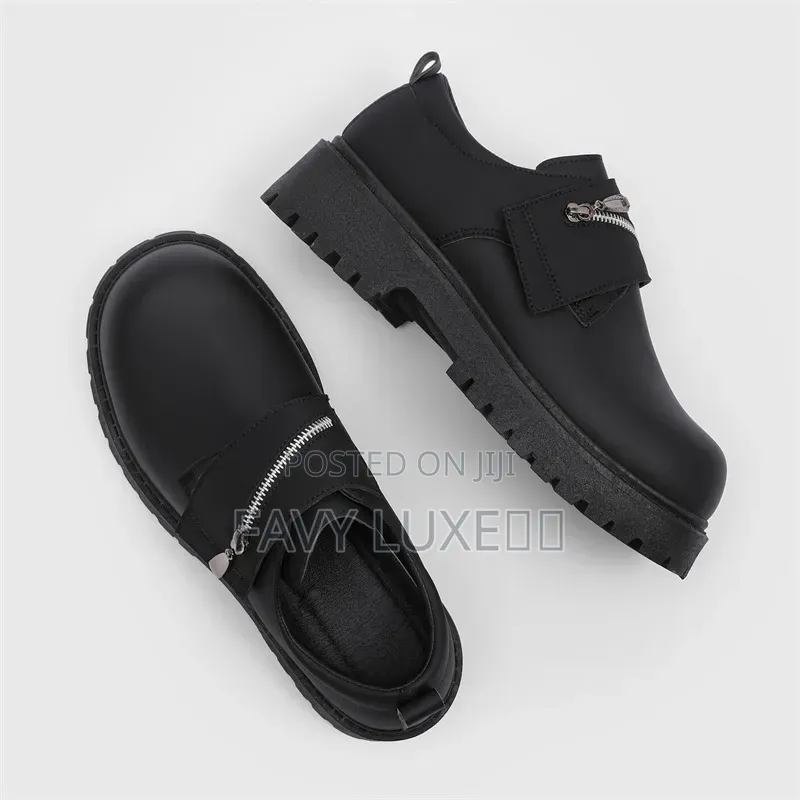 Black Matte Platform Zip Strap Loafer