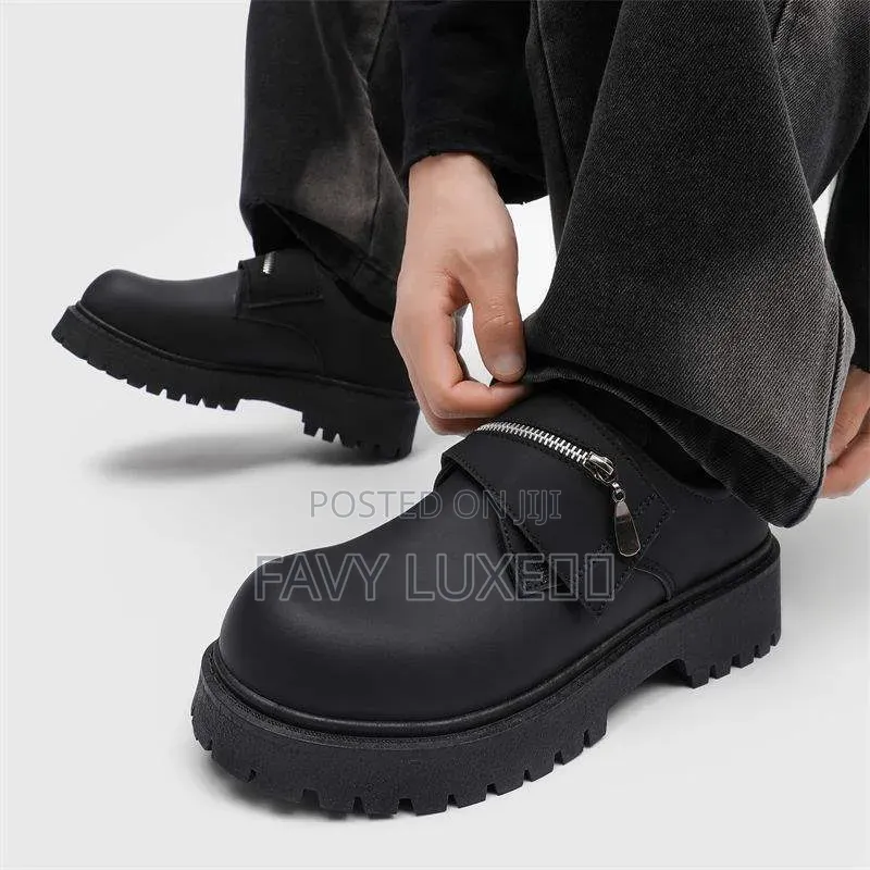 Black Matte Platform Zip Strap Loafer