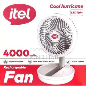 Itel 8-Inch Foldable Rechargeable Fan 4000mAh Battery LED Light