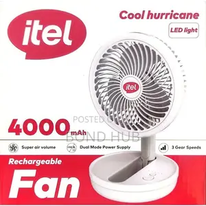 Itel 8-Inch Foldable Rechargeable Fan 4000mAh Battery LED Light