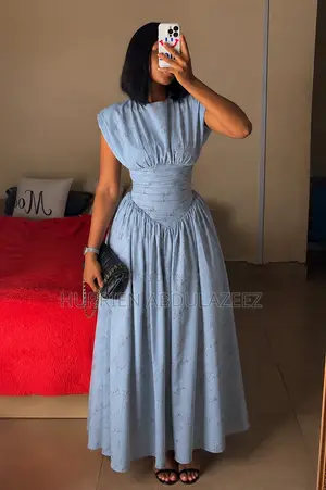 Baby Blue Ruched Waist Maxi Dress