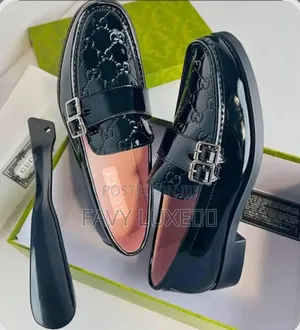 GUCCI Black Patent GG Monogram Double-Buckle Loafer👌