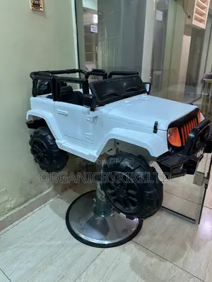 Kids Barber Chair Styled Like a White Jeep Ride-on Car Mounted