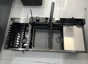 Button Control Kitchen Sink With Dish Drainer