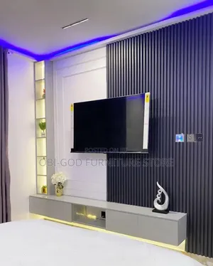 Modern Floating TV Console With Wall Panel Design