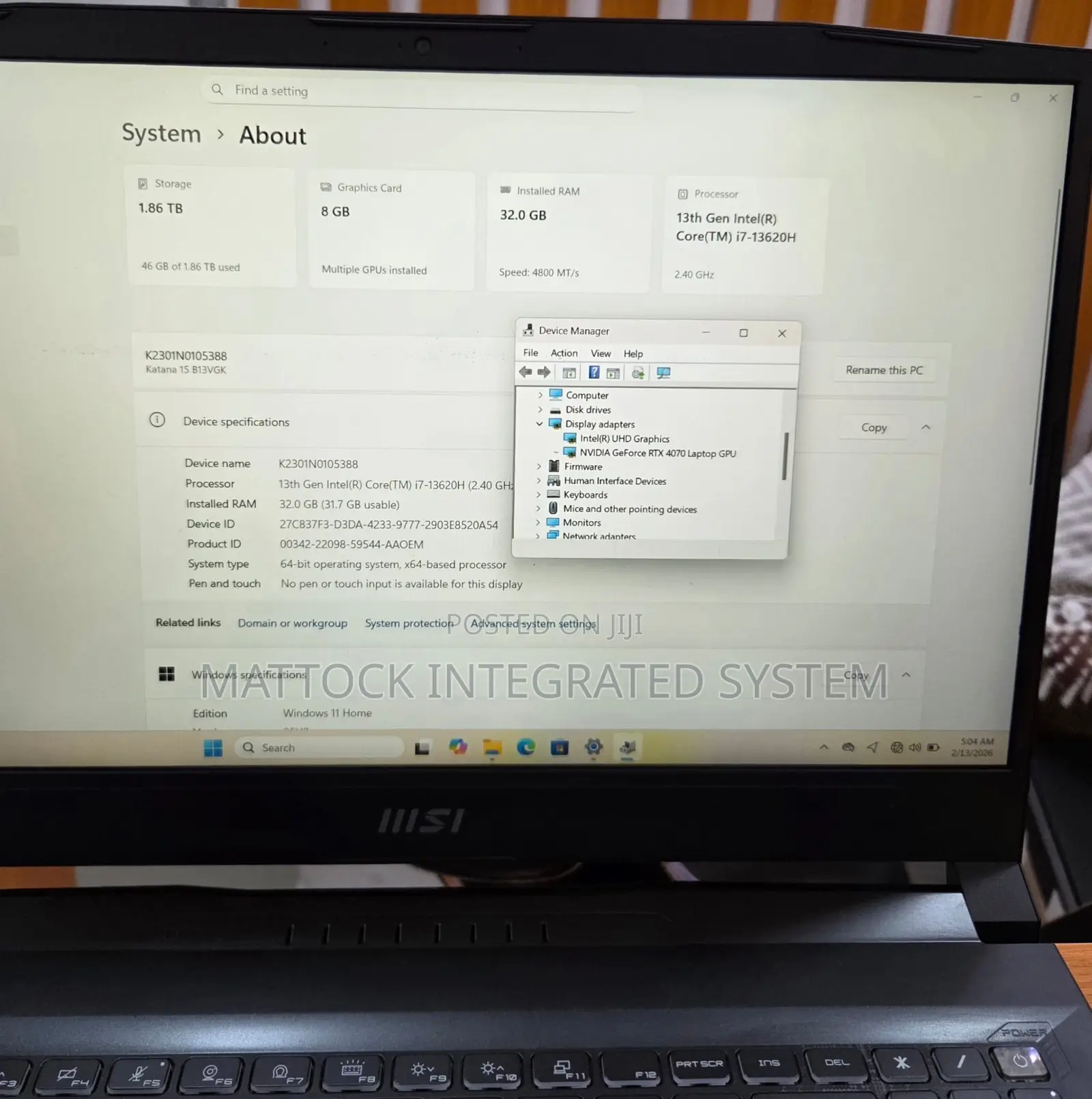 Laptop MSI Katana 15 16GB Intel Core i7 SSD 1T