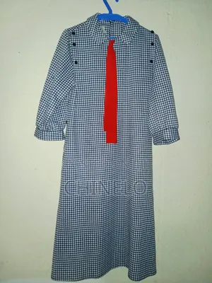 "Houndstooth Print Dress With Red Tie Detail