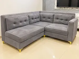 Modern Grey Velvet Mini L-Shape Sofa – Stylish & Comfortable