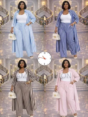 Two-Piece Kimono Stripes Long Shirt and Trousers
