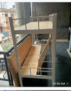 ​Heavy-Duty White Metal Bunk Bed Frame With Wooden Boards