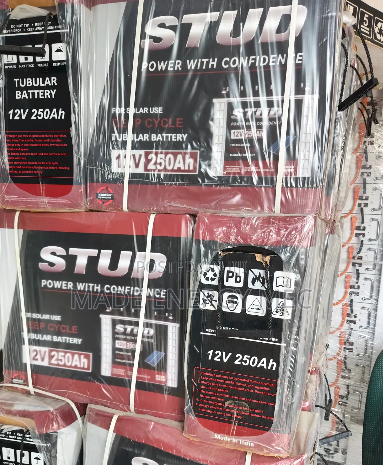 STUD 12V 250Ah Deep Cycle Tubular Battery – For Solar Systems
