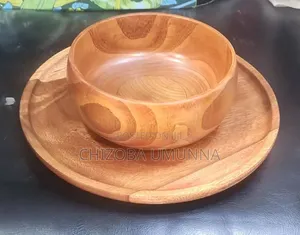 Wooden Round Plate and Wooden Soup Bowl