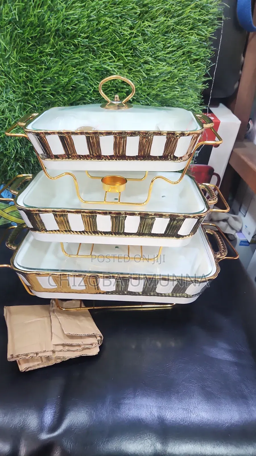 3 PCS White and Gold  Dish