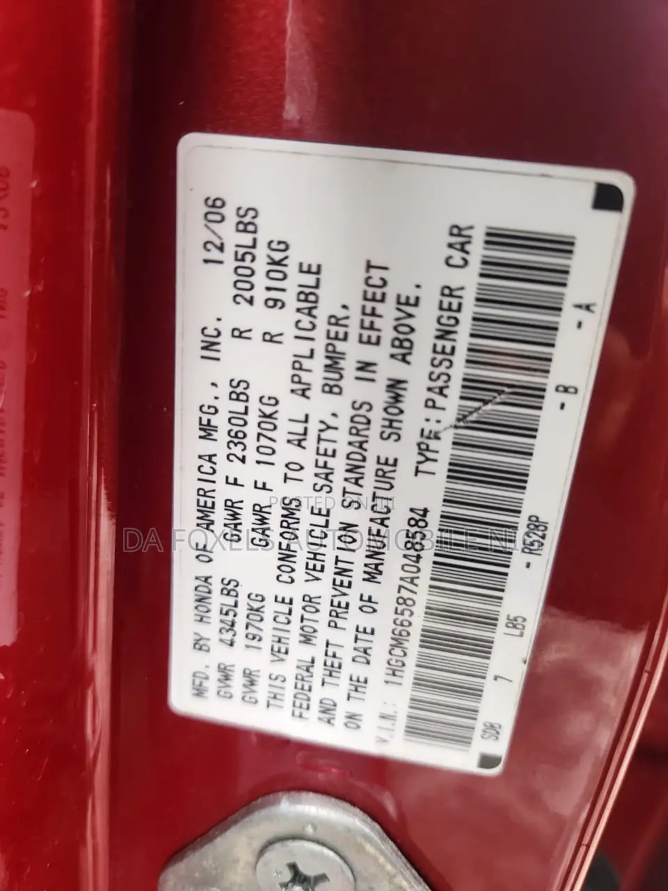 Honda Accord Coupe EX-L V-6 Automatic 2007 Red