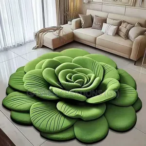 Luxury 3D Blue Rose Flower Shaped Center Rug