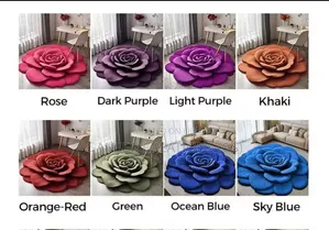 Luxury 3D Blue Rose Flower Shaped Center Rug