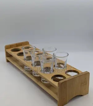 Wooden Tequila Shoot Rack With 12 Pieces Glass