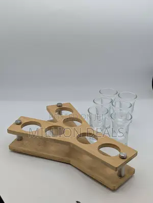 Y Inspires Wooden Tequila Rack and 6 Shot Glasses