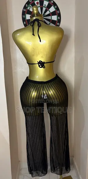 Black Mesh Stripe Cover-Up Pants