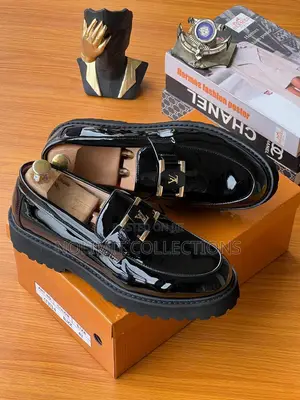 Louis Vuitton Black Men's Patent Leather Loafers With Lug Sole