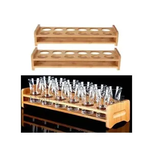 12-Hole Bamboo Shot Glass Serving Tray With 12 Glass Cups