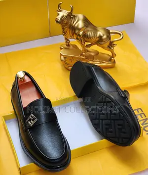 Black Leather Fendi Slip on Loafers