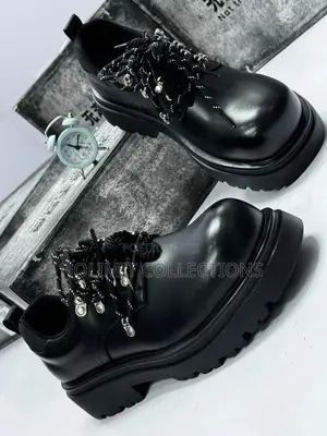 Black Chunky Platform Leather Derby Shoe